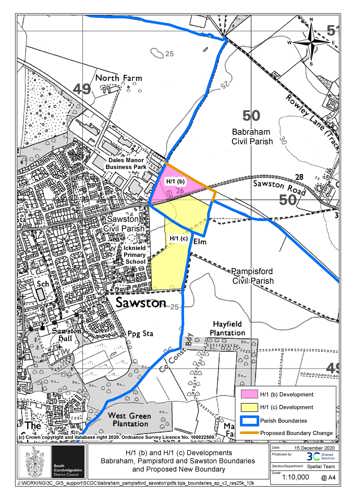 A map showing the new proposed boundary for Babraham / Sawston