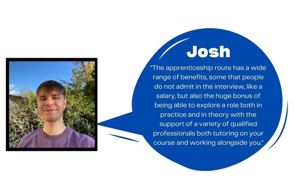 Image of Josh alongside speech bubble of text