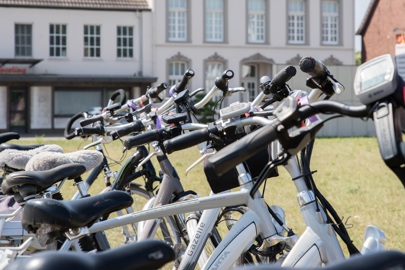 A row of electric bikes