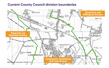 A map showing the district ward boundaries