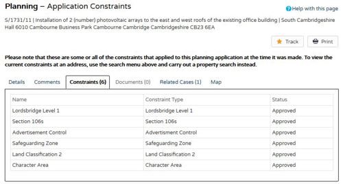 A screenshot of the constraints list page.