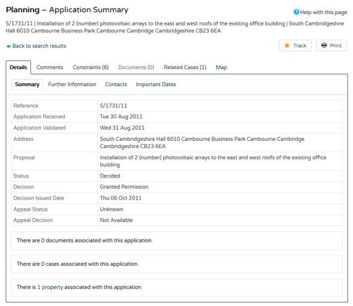 A screenshot of the application details page.