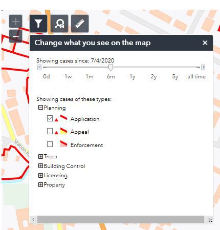 A screenshot of the map search filter menu