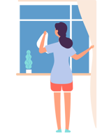 woman washing a window