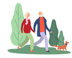 Older couple walking the dog