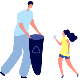 2 people putting rubbish in a black bin bag
