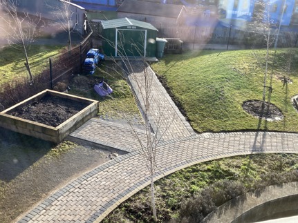 A view of the Cambourne community garden from a window
