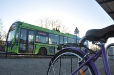 A bus and a bicycle