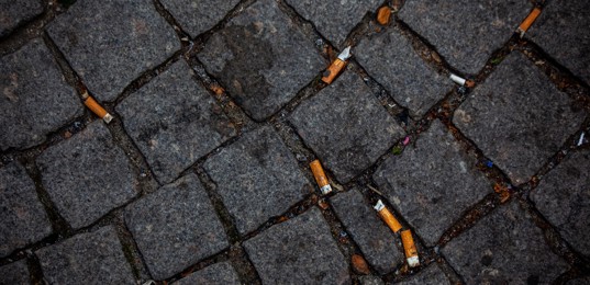 Cigarette butts on the ground