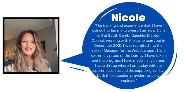 Image of Nicole alongside a speech bubble of texttext