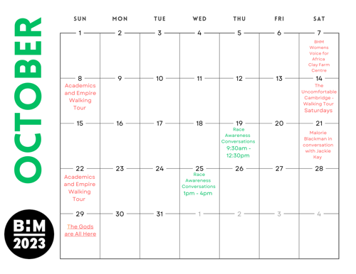Calendar of events in Oct 2023