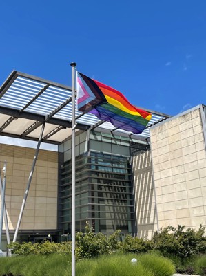 LGBTQ+ flag at South Cambs Hall