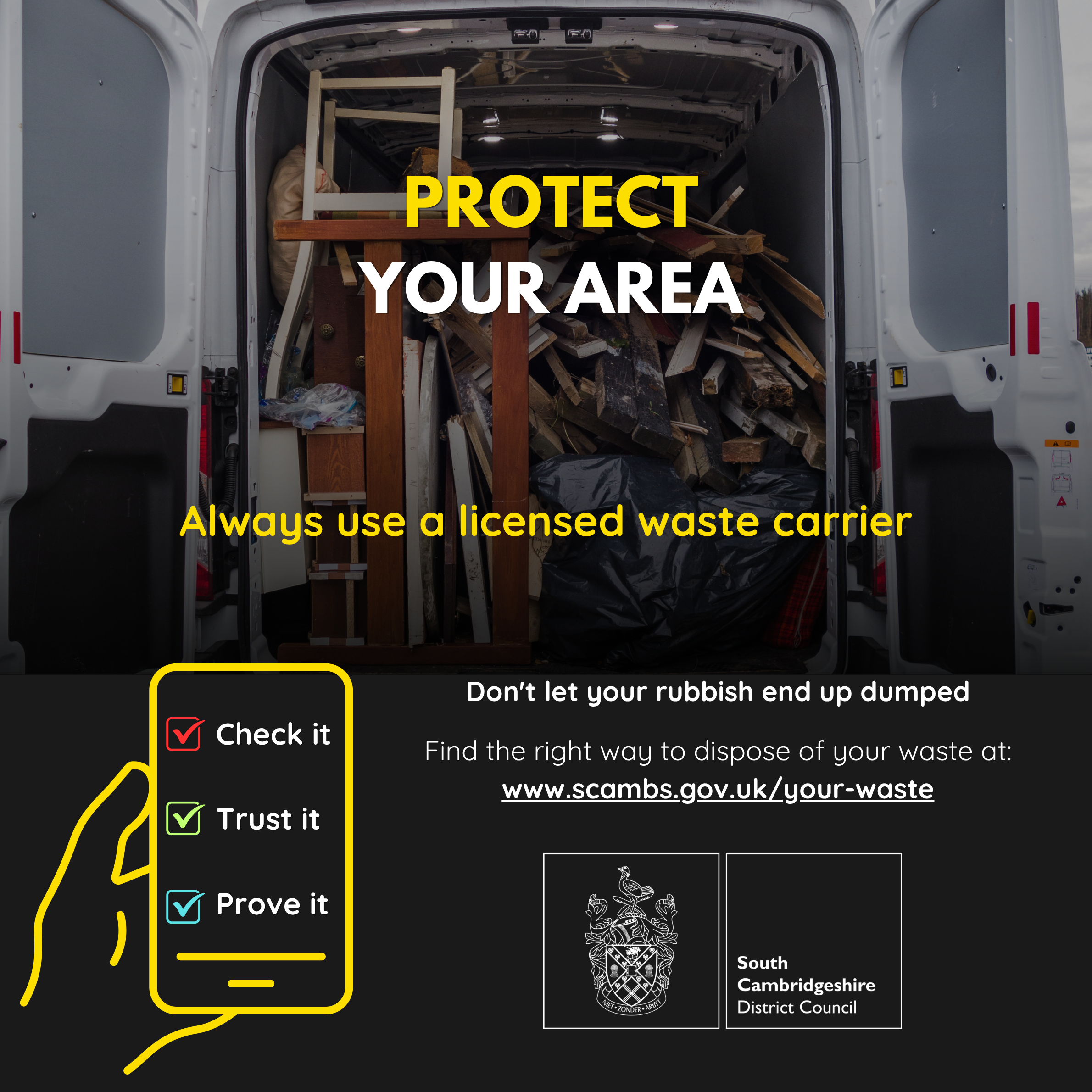 Protect your area graphic 'Always use a licensed waste carrier'