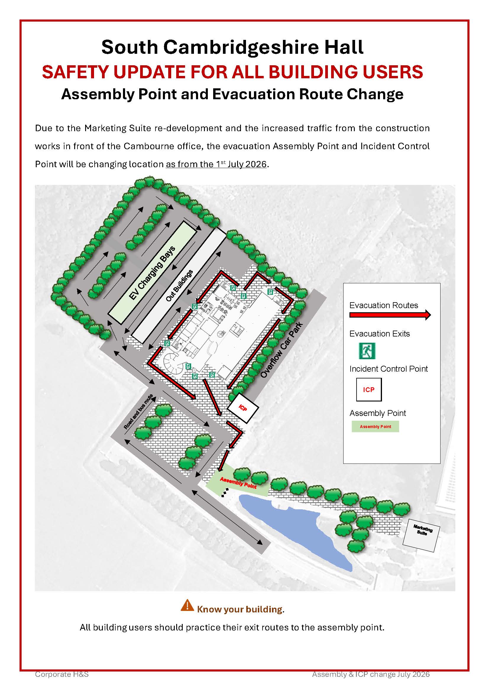 Fire escape plan map for South Cambs Hall