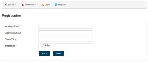 A screenshot of the manual entry address section of the Public Access registration form